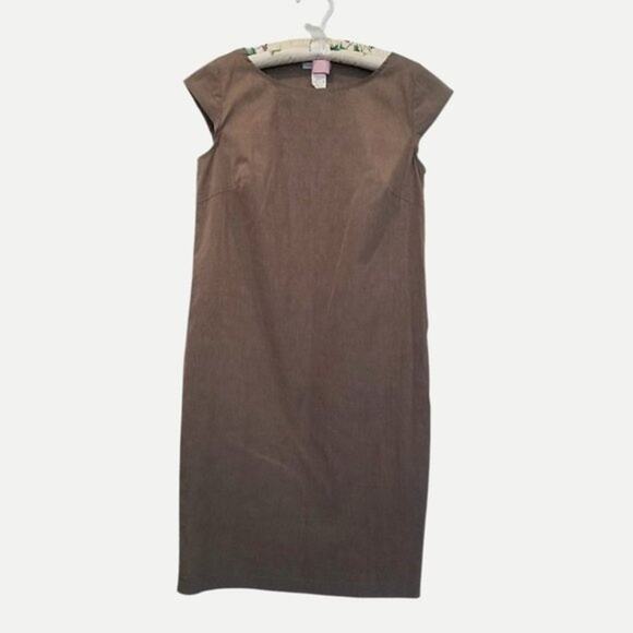 sarah pacini stretch linen cap sleeve shift dress | size 1 -US S 6/8| gray taupe - Picture 1 of 9